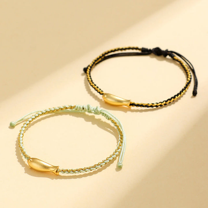 Braccialetto di corda protettiva con pesce koi portafortuna in argento sterling 999 Buddha Stones - image 15