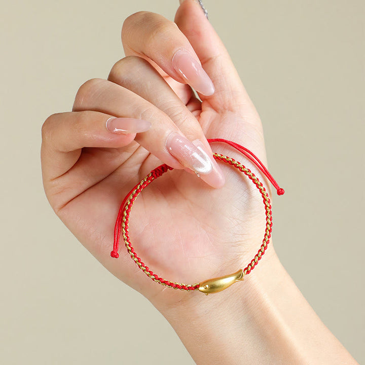 Braccialetto di corda protettiva con pesce koi portafortuna in argento sterling 999 Buddha Stones - image 3