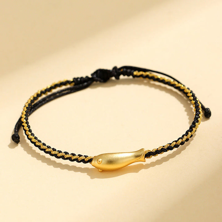 Braccialetto di corda protettiva con pesce koi portafortuna in argento sterling 999 Buddha Stones - Corda nera (circonferenza del polso: 15-19 cm) - image 9