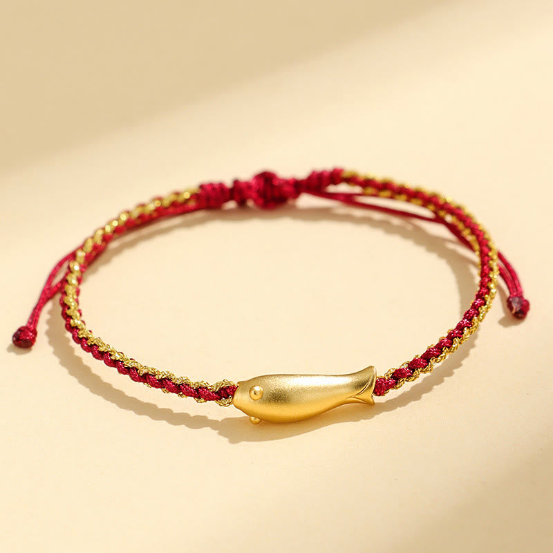 Braccialetto di corda protettiva con pesce koi portafortuna in argento sterling 999 Buddha Stones - Corda rosso scuro (circonferenza del polso: 15-19 cm) - image 11