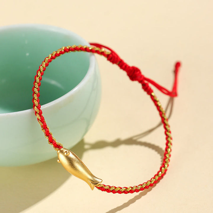 Braccialetto di corda protettiva con pesce koi portafortuna in argento sterling 999 Buddha Stones - image 2