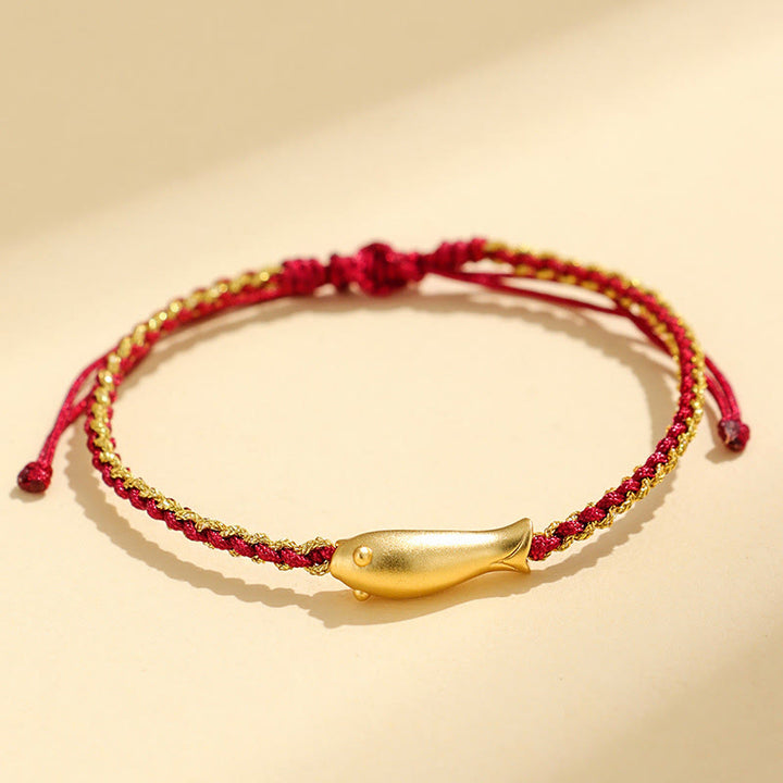 Braccialetto di corda protettiva con pesce koi portafortuna in argento sterling 999 Buddha Stones - Corda rosso scuro (circonferenza del polso: 15-19 cm) - image 12