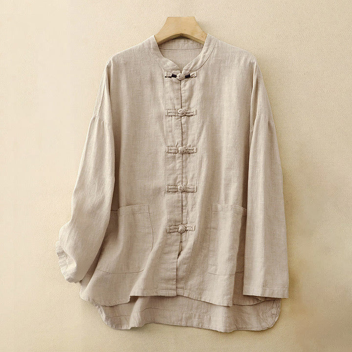 Buddha Stones Bottone di nodo cinese artistico letterario Abbigliamento casual in cotone - Biancheria - US12, UK/AU16, EU44 (2XL) - image 0