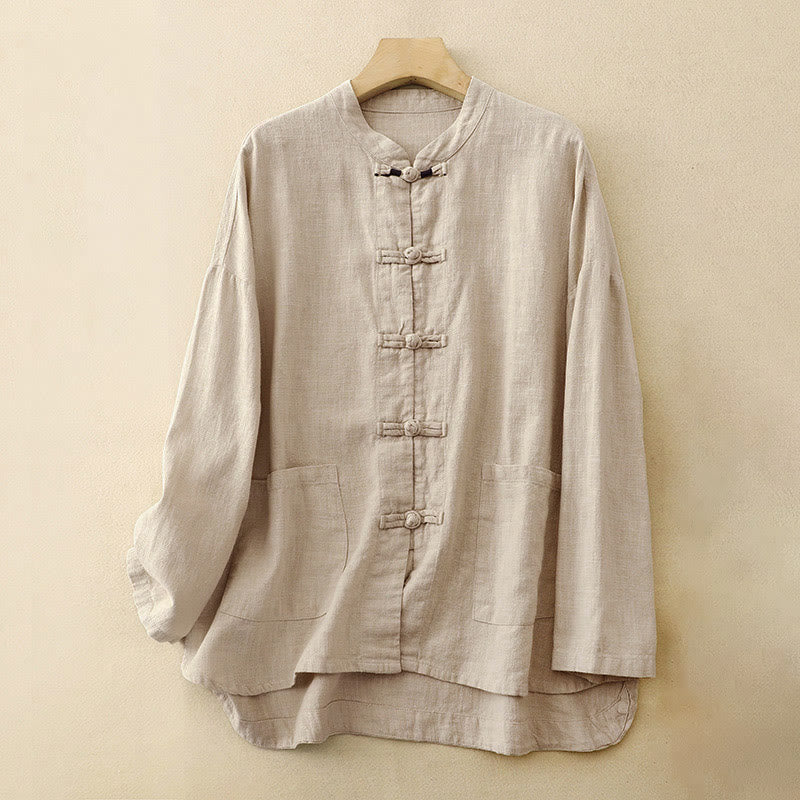 Buddha Stones Bottone di nodo cinese artistico letterario Abbigliamento casual in cotone - Biancheria - US12, UK/AU16, EU44 (2XL) - image 0