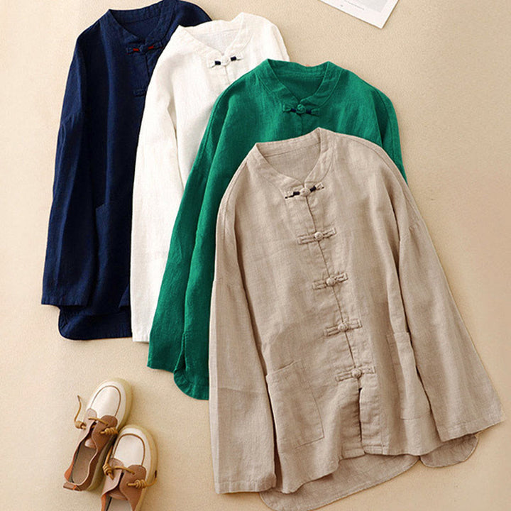 Buddha Stones Bottone di nodo cinese artistico letterario Abbigliamento casual in cotone - image 24