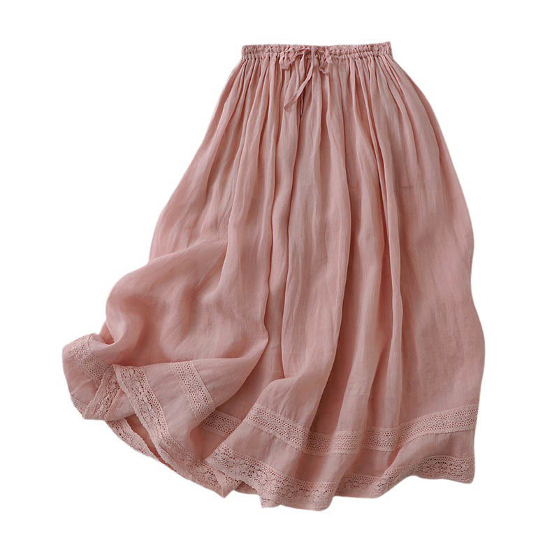Gonna da donna in cotone con elastico in vita e pizzo tinta unita Buddha Stones - image 5