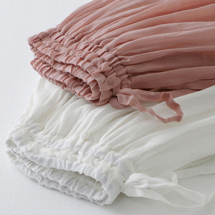 Gonna da donna in cotone con elastico in vita e pizzo tinta unita Buddha Stones - image 19