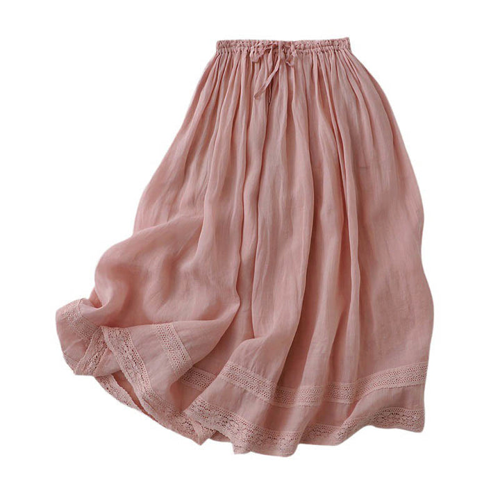 Gonna da donna in cotone con elastico in vita e pizzo tinta unita Buddha Stones - image 4