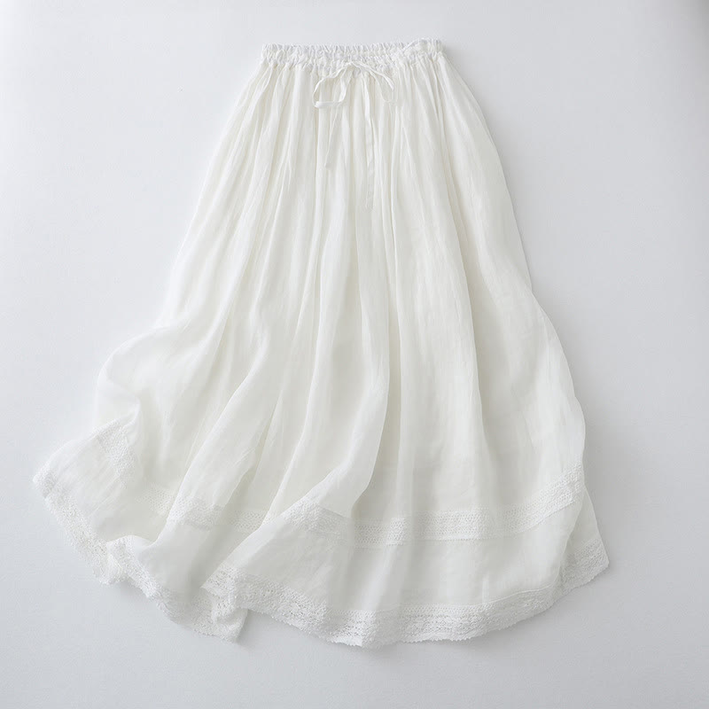 Gonna da donna in cotone con elastico in vita e pizzo tinta unita Buddha Stones - Bianco - US8-10, UK/AU12-14, EU40-42 (2XL) - image 12