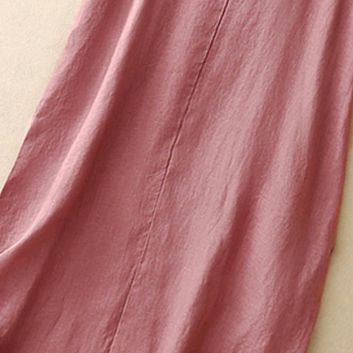 Abito midi in cotone e lino senza maniche , Buddha Stones casual, estivo, quotidiano, colore puro, girocollo, design semplice - image 3