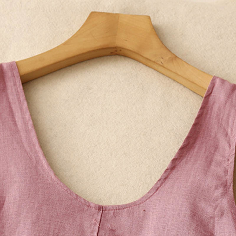 Abito midi senza maniche con scollo rotondo, tinta unita e tasche, perfetto per l'estate e il tempo libero, con stampa Buddha Stones. - image 4