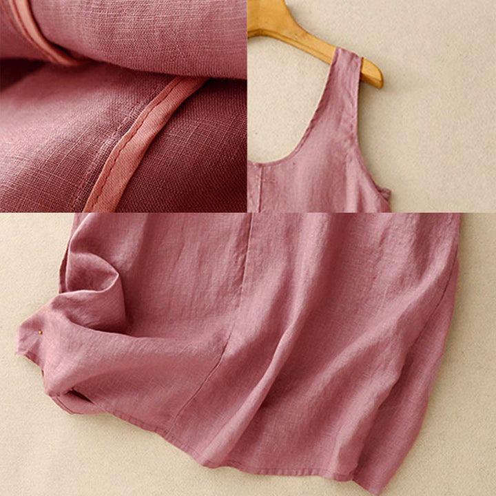 Abito midi senza maniche con scollo rotondo, tinta unita e tasche, perfetto per l'estate e il tempo libero, con stampa Buddha Stones. - image 3