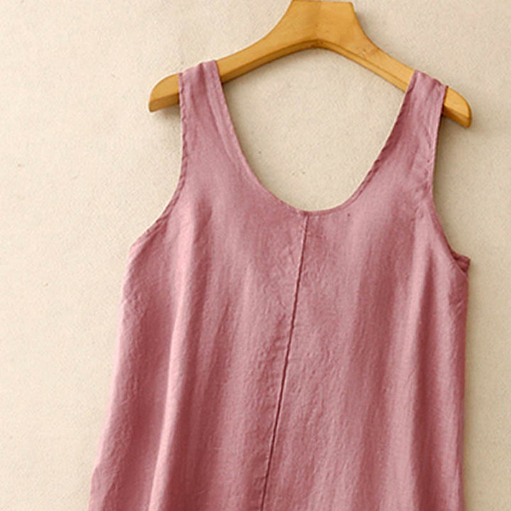 Abito midi senza maniche con scollo rotondo, tinta unita e tasche, perfetto per l'estate e il tempo libero, con stampa Buddha Stones. - image 1