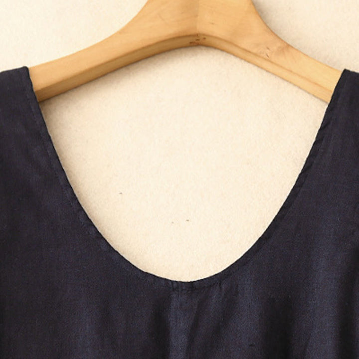 Abito midi in cotone e lino senza maniche , Buddha Stones casual, estivo, quotidiano, colore puro, girocollo, design semplice - image 14