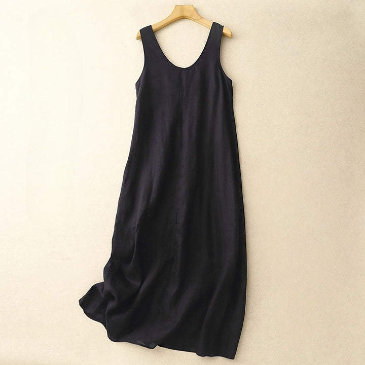 Abito midi senza maniche con scollo rotondo, tinta unita e tasche, perfetto per l'estate e il tempo libero, con stampa Buddha Stones. - Nero - US12, UK/AU16, EU44 (2XL) - image 10