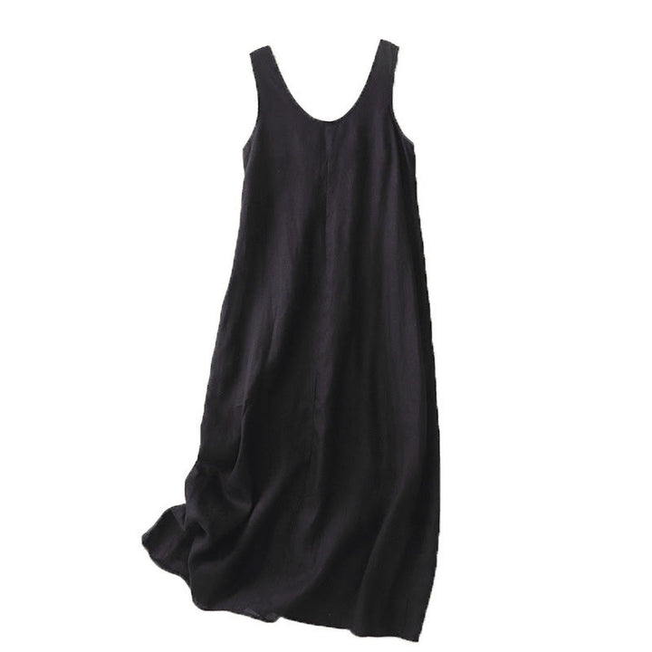 Abito midi in cotone e lino senza maniche , Buddha Stones casual, estivo, quotidiano, colore puro, girocollo, design semplice - image 13