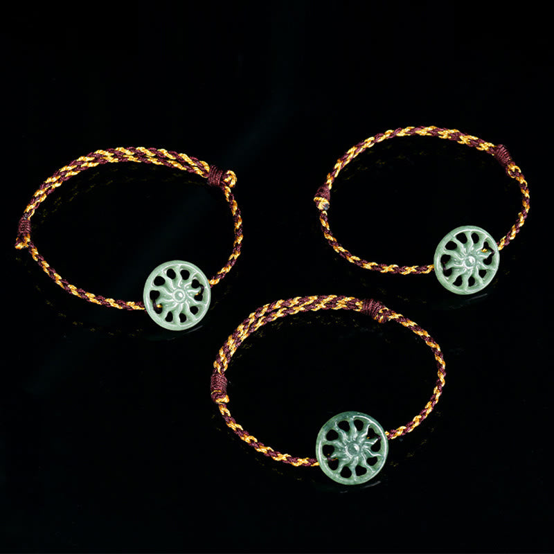 Bracciale dell'abbondanza con corda intrecciata in giada e sole Buddha Stones - image 5