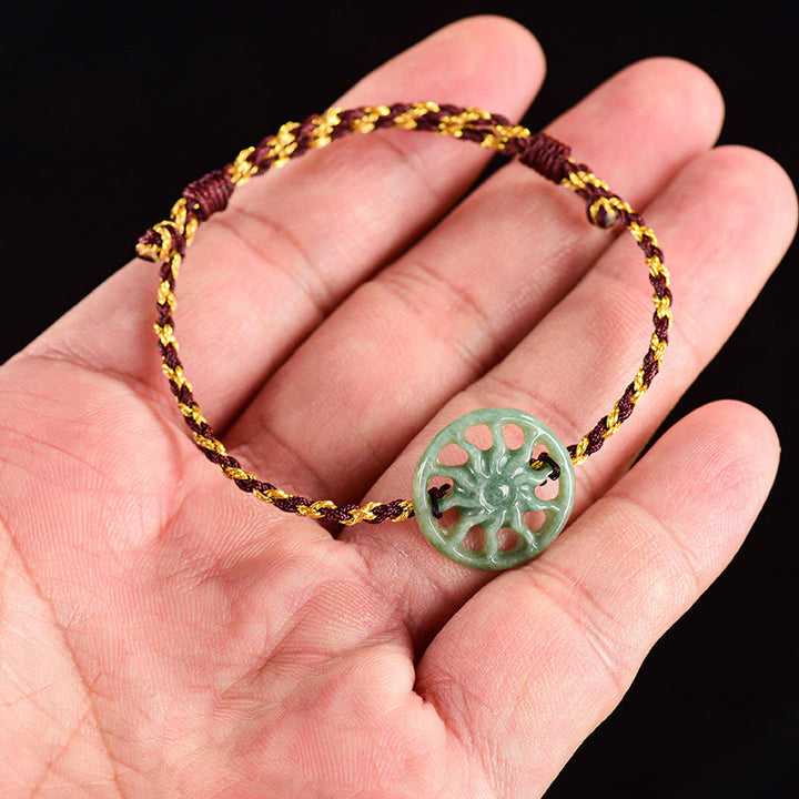 Bracciale dell'abbondanza con corda intrecciata in giada e sole Buddha Stones - image 7