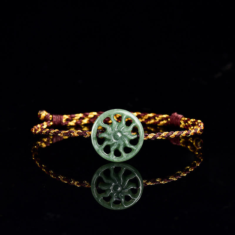 Bracciale dell'abbondanza con corda intrecciata in giada e sole Buddha Stones - Giada (circonferenza del polso 15-17 cm) - image 1
