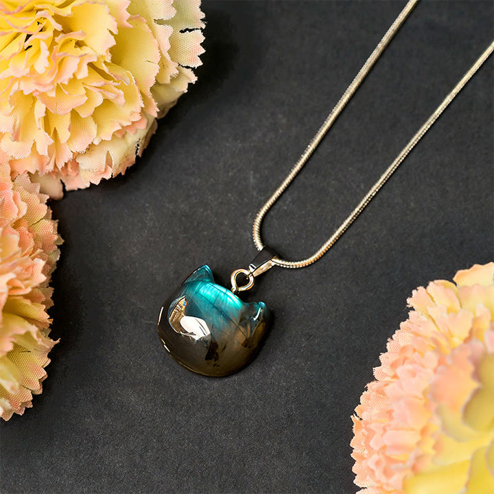 Collana con ciondolo curativo in labradorite naturale con motivo a gatto Buddha Stones - image 3