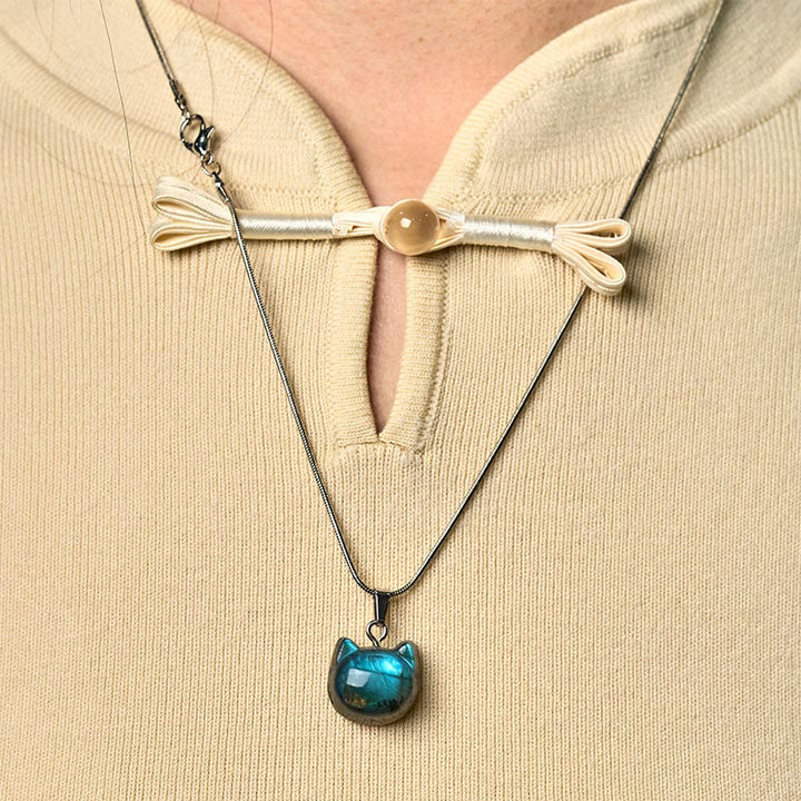 Collana con ciondolo curativo in labradorite naturale con motivo a gatto Buddha Stones - image 5