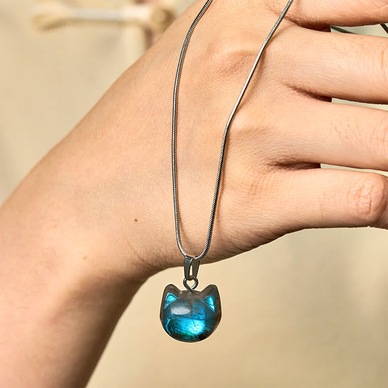 Collana con ciondolo curativo in labradorite naturale con motivo a gatto Buddha Stones - Labradorite (Guarigione♥Supporto) - image 1