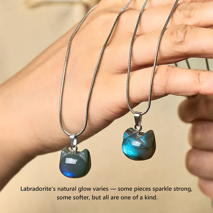 Collana con ciondolo curativo in labradorite naturale con motivo a gatto Buddha Stones - image 5