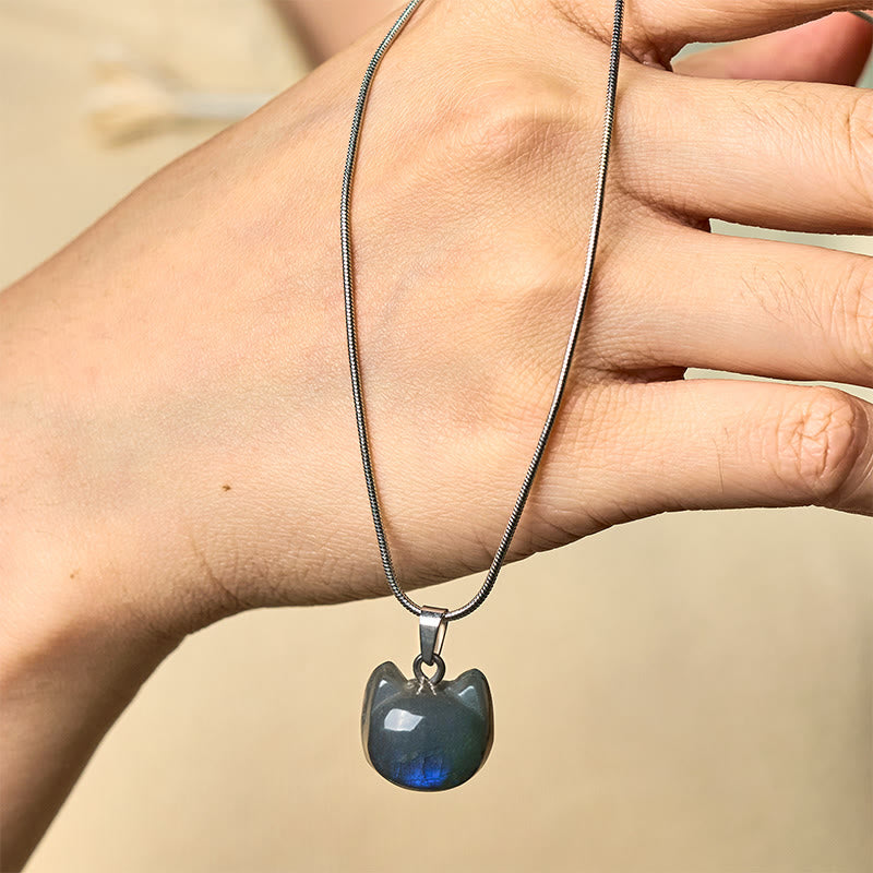 Collana con ciondolo curativo in labradorite naturale con motivo a gatto Buddha Stones - image 4