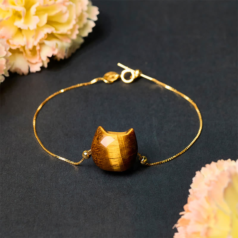 Bracciale di protezione in argento sterling 925 con occhio di tigre e gatto Buddha Stones - image 2