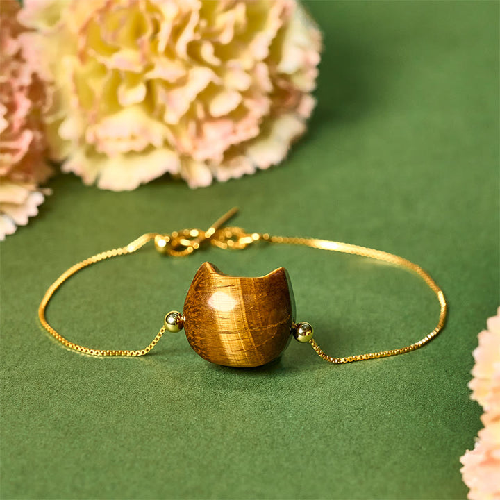 Bracciale di protezione in argento sterling 925 con occhio di tigre e gatto Buddha Stones - 18-22 cm - image 0