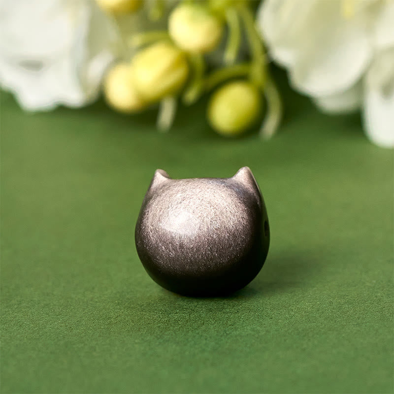 Braccialetto rilassante con gatto in ossidiana lucida color oro e pietre Buddha Stones in argento sterling 925 - image 5