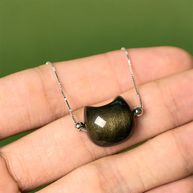 Braccialetto rilassante con gatto in ossidiana lucida color oro e pietre Buddha Stones in argento sterling 925 - image 12