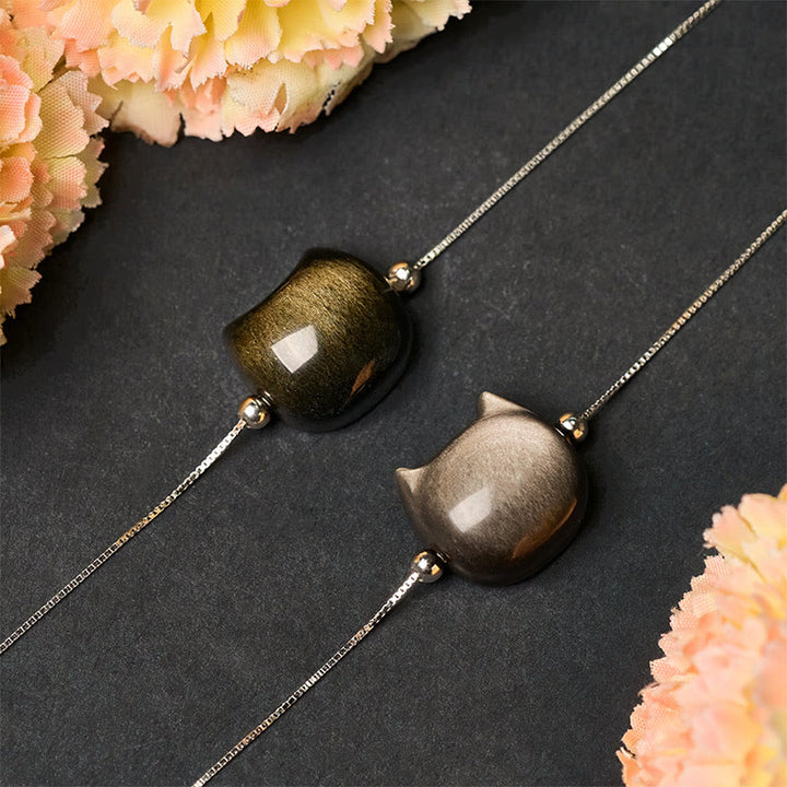 Braccialetto rilassante con gatto in ossidiana lucida color oro e pietre Buddha Stones in argento sterling 925 - image 16