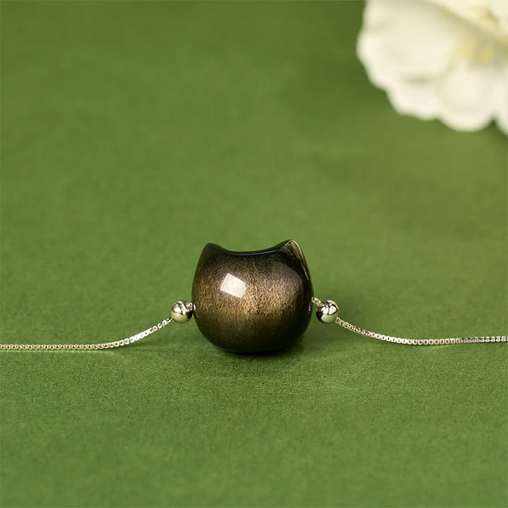 Braccialetto rilassante con gatto in ossidiana lucida color oro e pietre Buddha Stones in argento sterling 925 - image 11