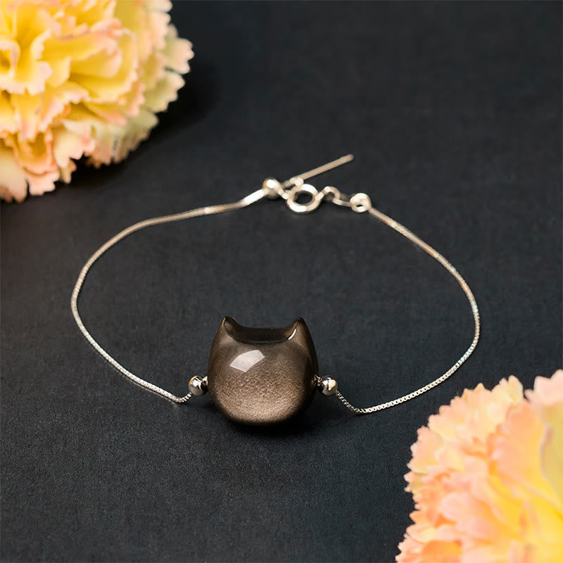Braccialetto rilassante con gatto in ossidiana lucida color oro e pietre Buddha Stones in argento sterling 925 - image 4