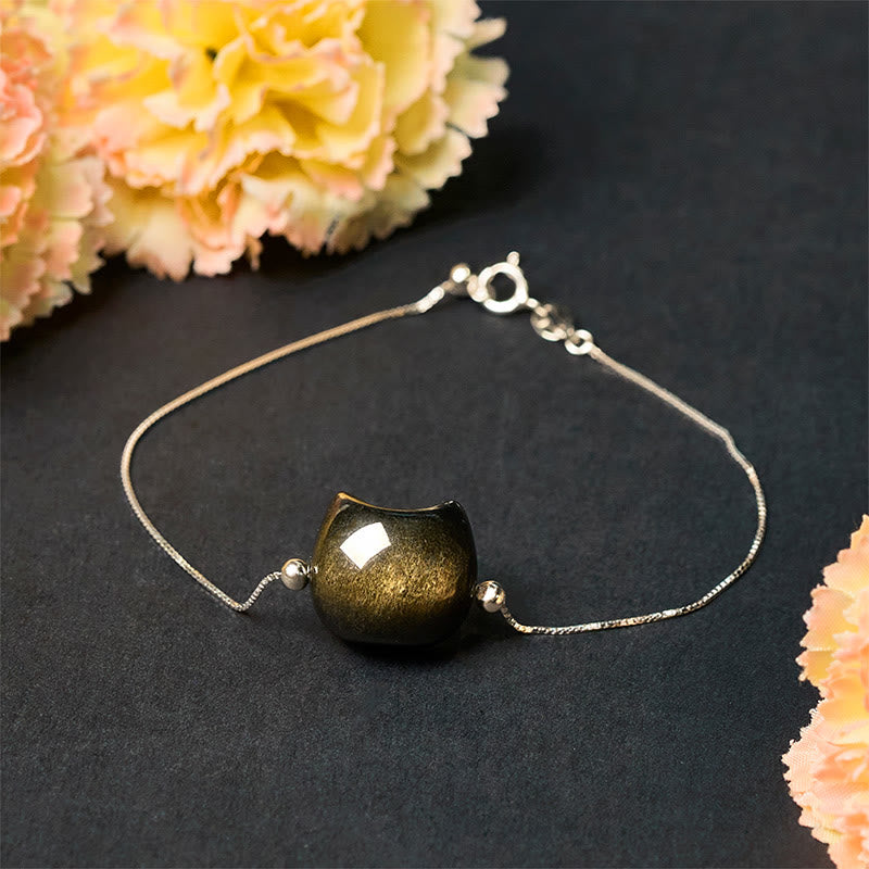 Braccialetto rilassante con gatto in ossidiana lucida color oro e pietre Buddha Stones in argento sterling 925 - image 14
