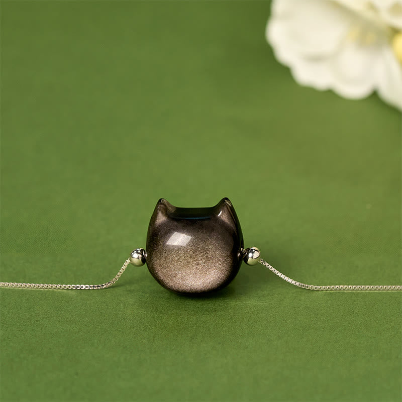 Braccialetto rilassante con gatto in ossidiana lucida color oro e pietre Buddha Stones in argento sterling 925 - image 3