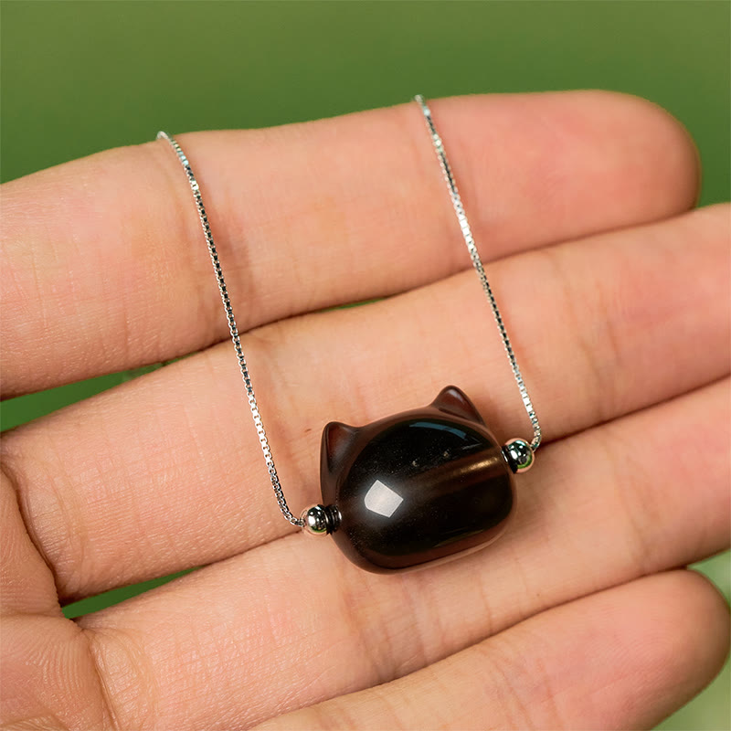 Bracciale Buddha Stones in argento sterling 925 con gatto in ossidiana di ghiaccio naturale e positivo - image 8