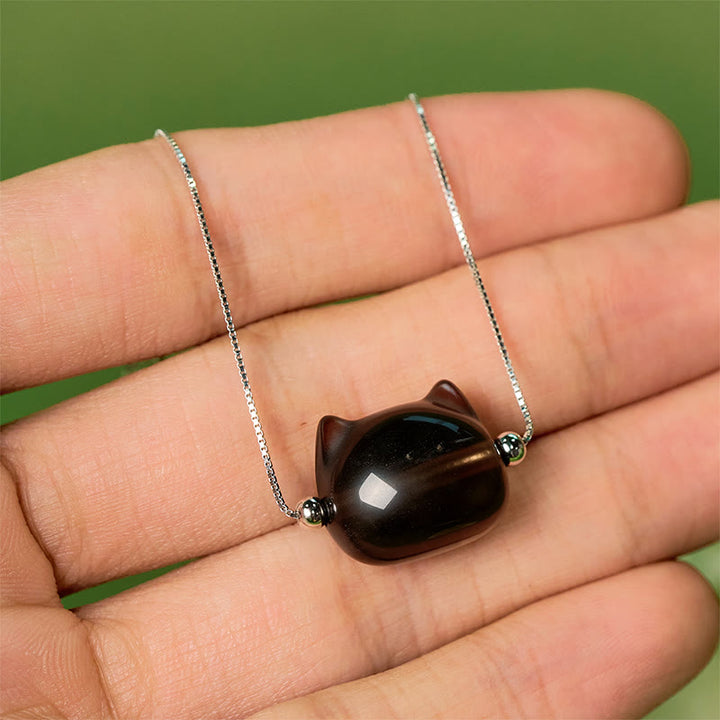 Bracciale Buddha Stones in argento sterling 925 con gatto in ossidiana di ghiaccio naturale e positivo - image 8