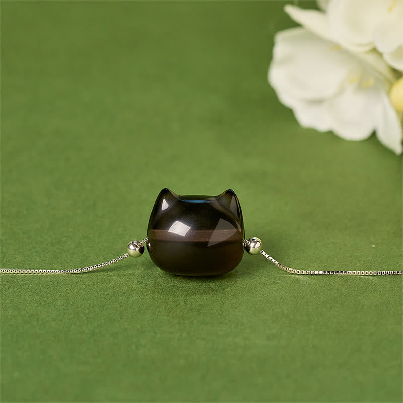 Bracciale Buddha Stones in argento sterling 925 con gatto in ossidiana di ghiaccio naturale e positivo - image 1
