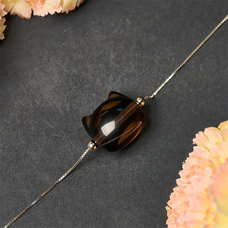 Bracciale Buddha Stones in argento sterling 925 con gatto in ossidiana di ghiaccio naturale e positivo - image 3