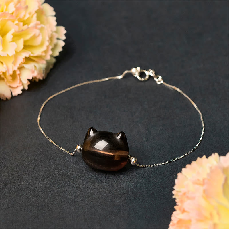 Bracciale Buddha Stones in argento sterling 925 con gatto in ossidiana di ghiaccio naturale e positivo - image 2