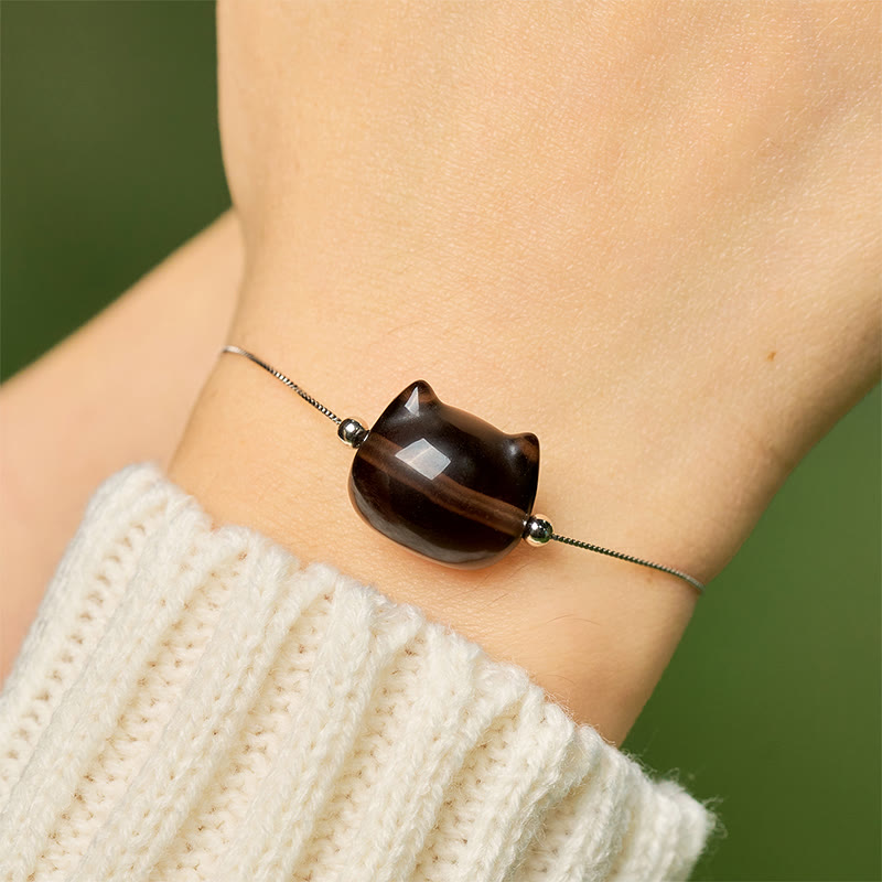 Bracciale Buddha Stones in argento sterling 925 con gatto in ossidiana di ghiaccio naturale e positivo - image 4