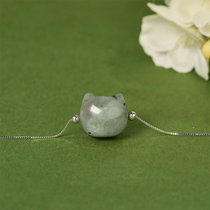 Braccialetto curativo in labradorite naturale con testa di gatto senza volto in argento sterling 925 Buddha Stones - image 1