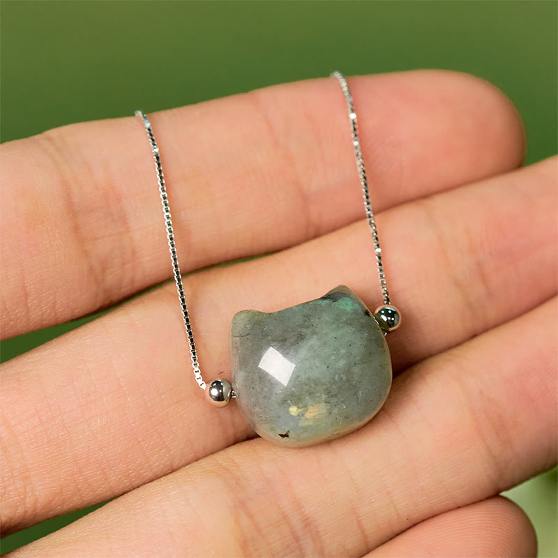 Braccialetto curativo in labradorite naturale con testa di gatto senza volto in argento sterling 925 Buddha Stones - image 9