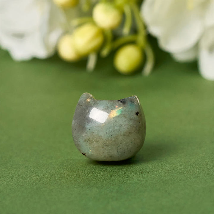 Braccialetto curativo in labradorite naturale con testa di gatto senza volto in argento sterling 925 Buddha Stones - image 8