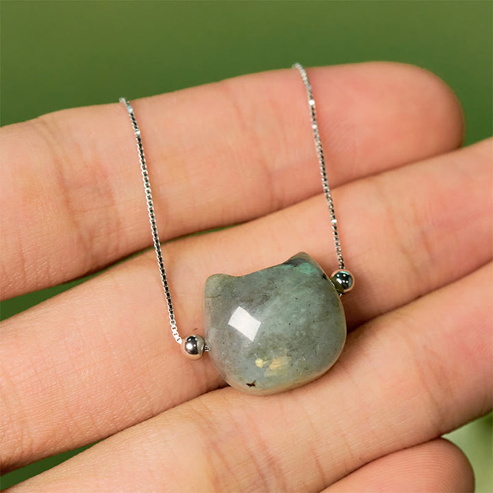 Braccialetto curativo in labradorite naturale con testa di gatto senza volto in argento sterling 925 Buddha Stones - image 10