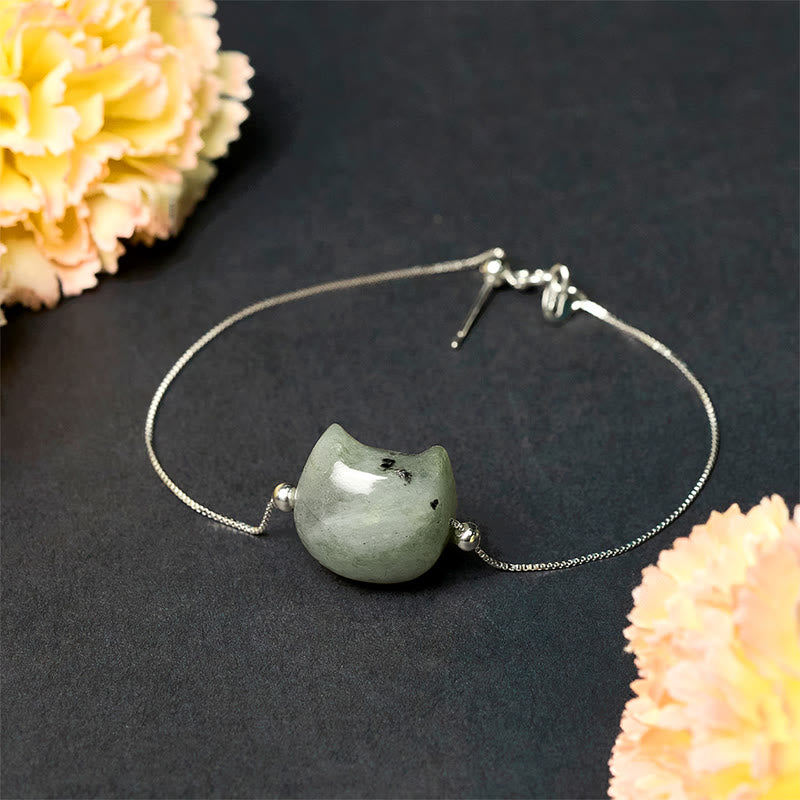 Braccialetto curativo in labradorite naturale con testa di gatto senza volto in argento sterling 925 Buddha Stones - image 2
