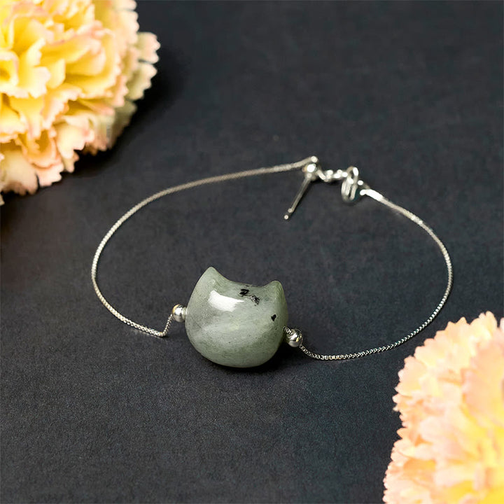 Braccialetto curativo in labradorite naturale con testa di gatto senza volto in argento sterling 925 Buddha Stones - image 3