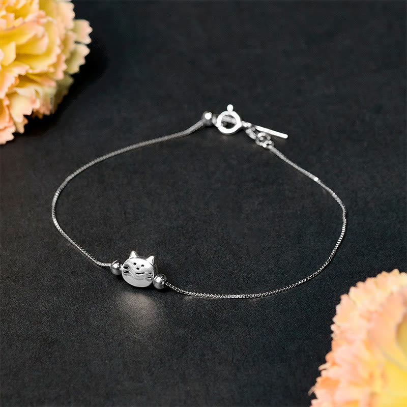 Bracciale a catena con mini gatto in argento sterling 925 Buddha Stones - Braccialetto a forma di gatto (circonferenza del polso 17-22 cm) - image 0